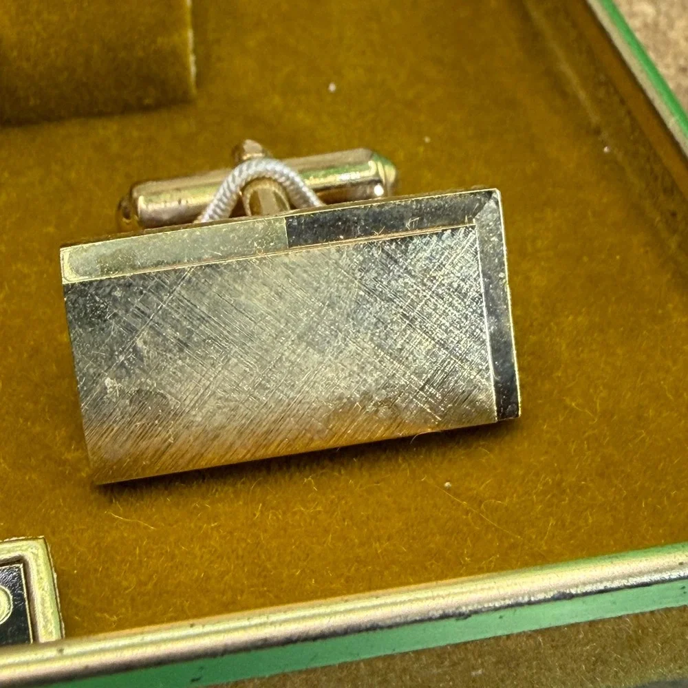 VTG 1970s Gold-toned Diamond Cut Cufflinks Tie Tack Bar Set Mens Textured Formal